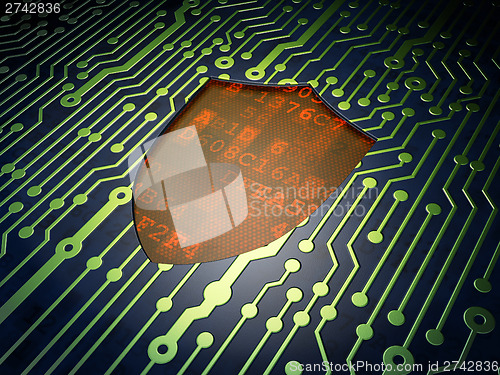 Image of Safety concept: Shield on circuit board background