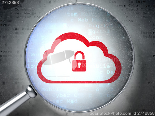 Image of Cloud computing concept:  Cloud With Padlock with optical glass