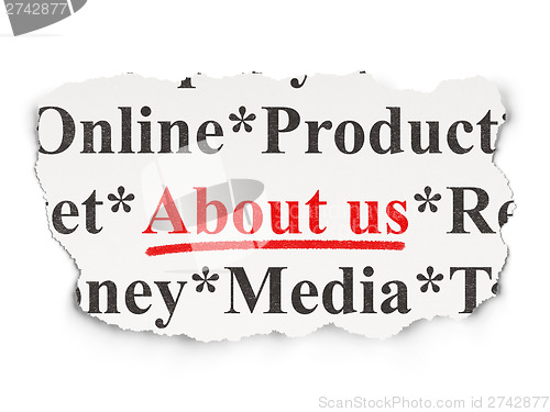 Image of Advertising concept: About Us on Paper background
