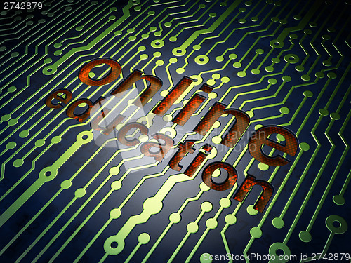 Image of Education concept: Online Education on circuit board background