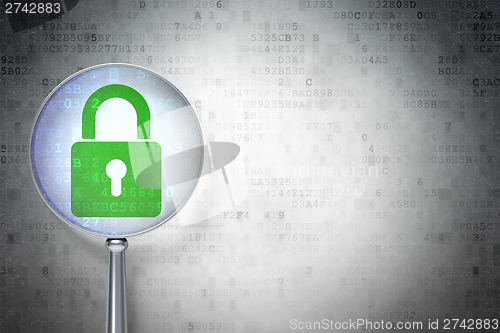 Image of Privacy concept:  Closed Padlock with optical glass on digital b
