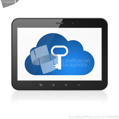 Image of Cloud networking concept: Cloud With Key on tablet pc computer