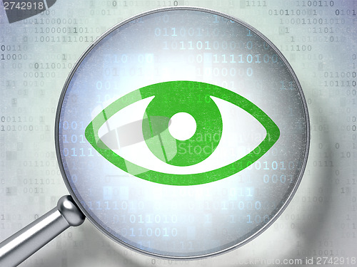 Image of Protection concept:  Eye with optical glass on digital backgroun