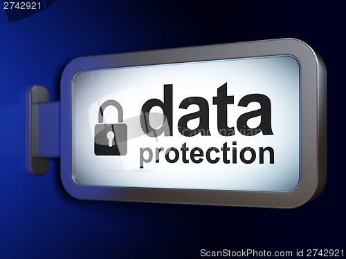 Image of Protection concept: Data Protection and Closed Padlock on billbo
