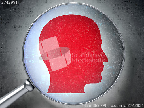 Image of Education concept:  Head with optical glass on digital backgroun