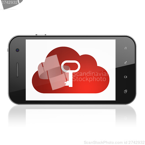 Image of Cloud computing concept: Cloud With Key on smartphone
