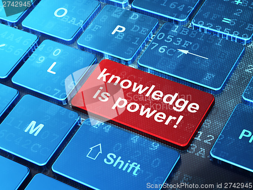 Image of Education concept: Knowledge Is power! on computer keyboard back