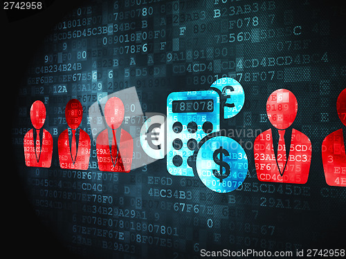 Image of Finance concept: Business Man And Calculator on digital backgrou
