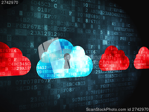 Image of Cloud networking concept: Cloud With Keyhole on digital backgrou