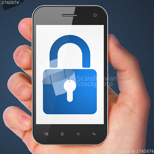 Image of Information concept: Closed Padlock on smartphone