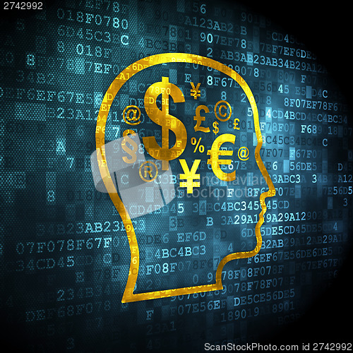 Image of Advertising concept: Head With Finance Symbol on digital backgro