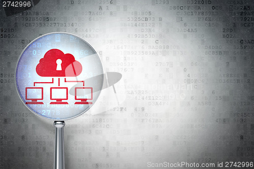 Image of Safety concept:  Cloud Network with optical glass on digital bac