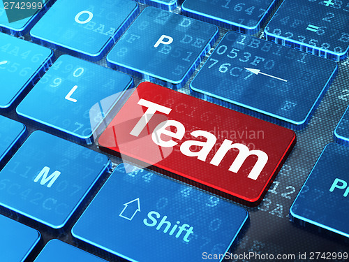 Image of Finance concept: Team on computer keyboard background