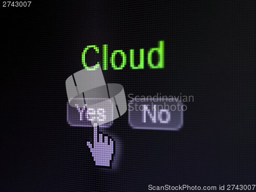 Image of Cloud networking concept: Cloud on digital computer screen