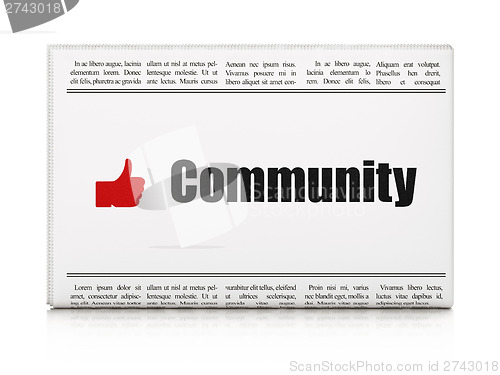 Image of Social network news concept: newspaper with Community and Like
