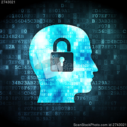 Image of Information concept: Head With Padlock on digital background