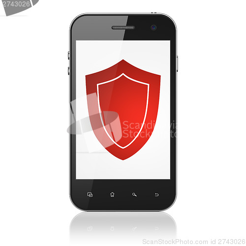 Image of Protection concept: Shield on smartphone