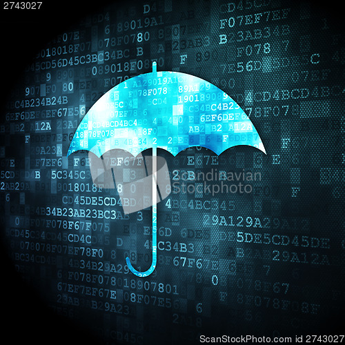 Image of Privacy concept: Umbrella on digital background