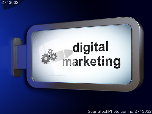 Image of Marketing concept: Digital Marketing and Gears on billboard back