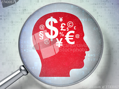 Image of Education concept:  Head With Finance Symbol with optical glass