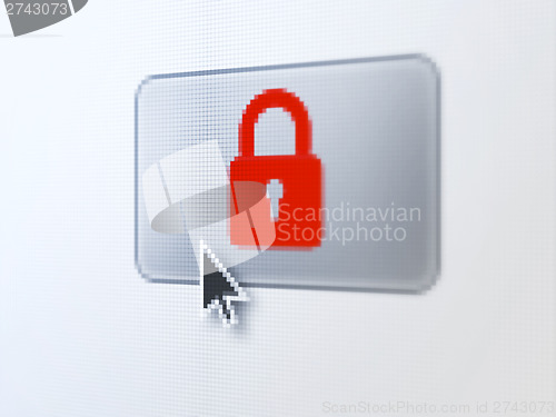 Image of Security concept: Closed Padlock on digital button background