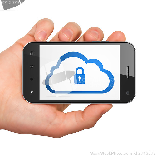 Image of Cloud networking concept: Cloud With Padlock on smartphone