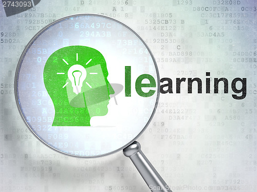 Image of Education concept: Head With Light Bulb and Learning with optica