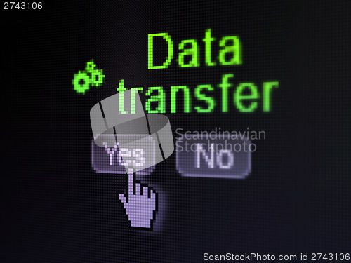 Image of Information concept: Gears icon and Data Transfer on digital com