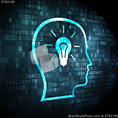 Image of Advertising concept: Head With Lightbulb on digital background