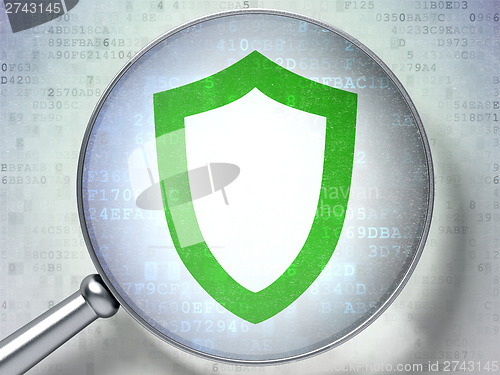Image of Security concept: Contoured Shield with optical glass on digita
