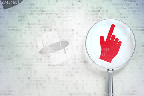 Image of Advertising concept:  Mouse Cursor with optical glass on digital