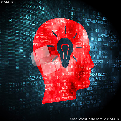 Image of Education concept: Head With Light Bulb on digital background