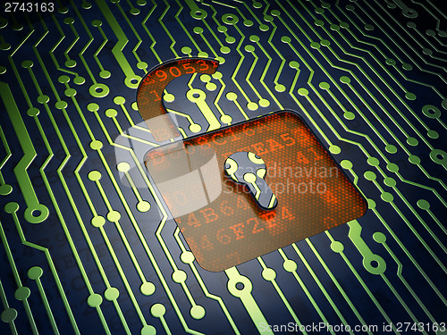 Image of Data concept: Opened Padlock on circuit board background