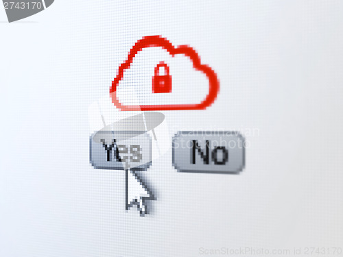 Image of Cloud computing concept: Cloud With Padlock on digital computer