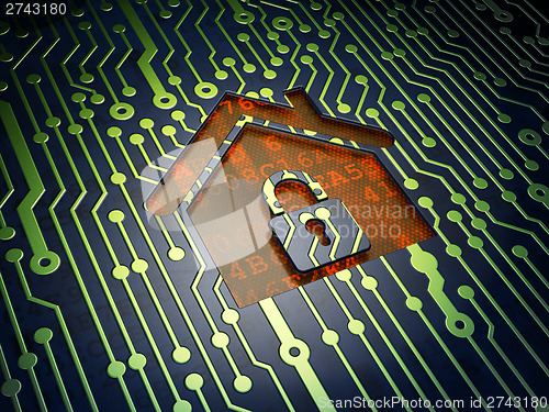 Image of Protection concept: Home on circuit board background