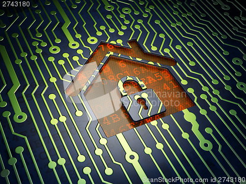 Image of Protection concept: Home on circuit board background