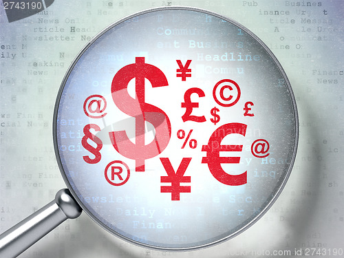 Image of News concept:  Finance Symbol with optical glass on digital back