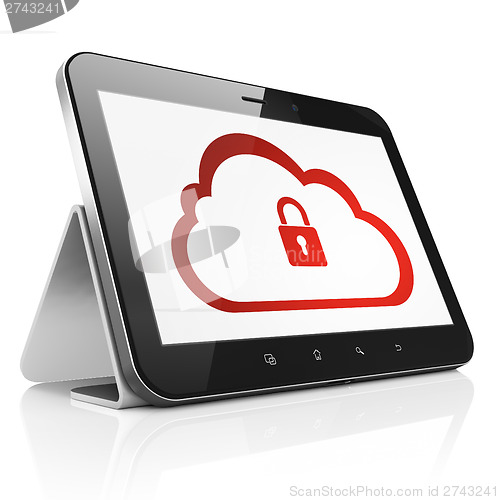 Image of Cloud computing concept: Cloud With Padlock on tablet pc compute