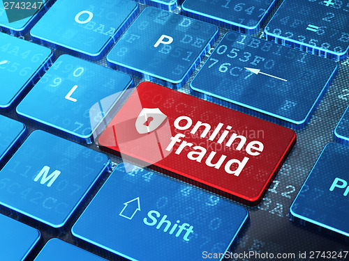 Image of Security concept: Shield With Keyhole and Online Fraud on comput