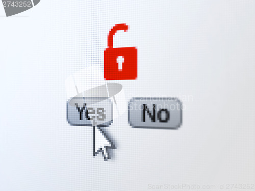Image of Data concept: Opened Padlock on digital computer screen