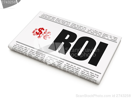 Image of Finance news concept: newspaper with ROI and Finance Symbol