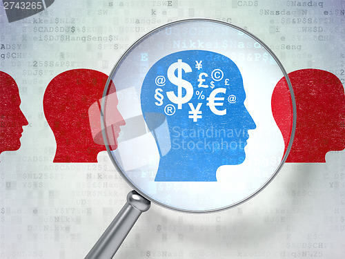Image of Business concept: Head Whis Money with optical glass on digital