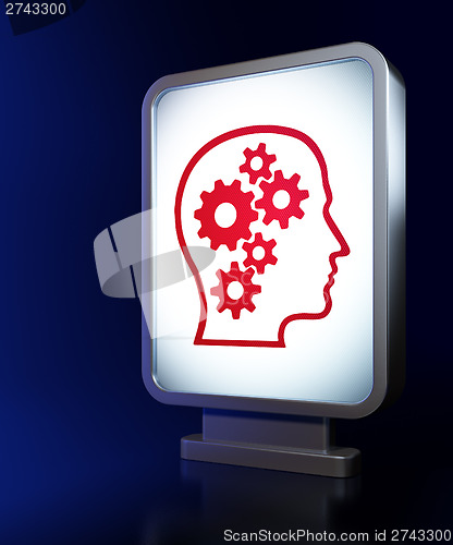 Image of Information concept: Head With Gears on billboard background