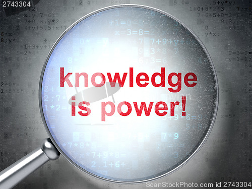 Image of Education concept: Knowledge Is power! with optical glass