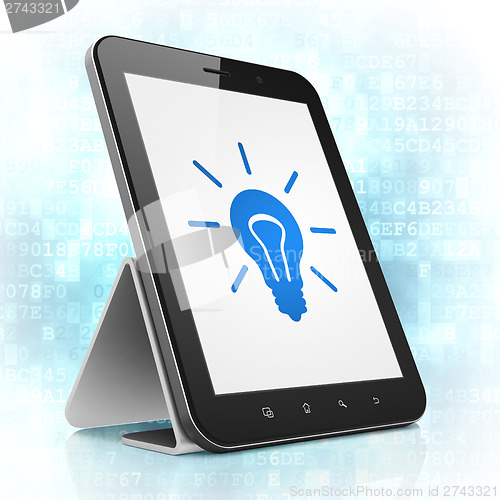 Image of Business concept: Light Bulb on tablet pc computer