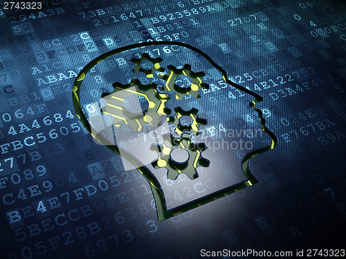 Image of Education concept: Head With Gears on digital screen background
