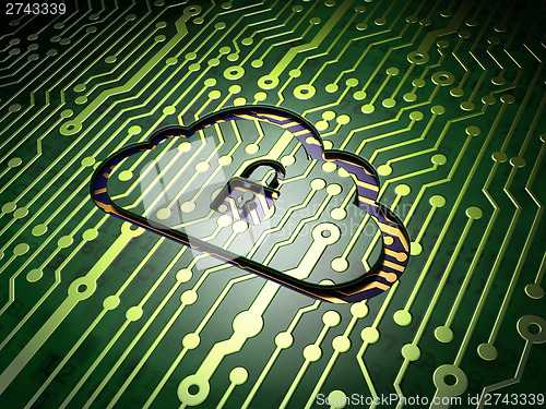 Image of Cloud networking concept: Cloud With Padlock on circuit board ba