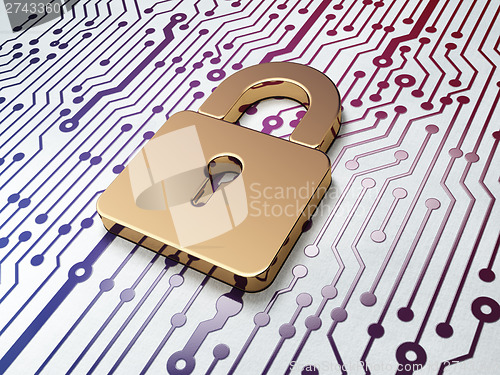 Image of Data concept: Padlock on Circuit Board background