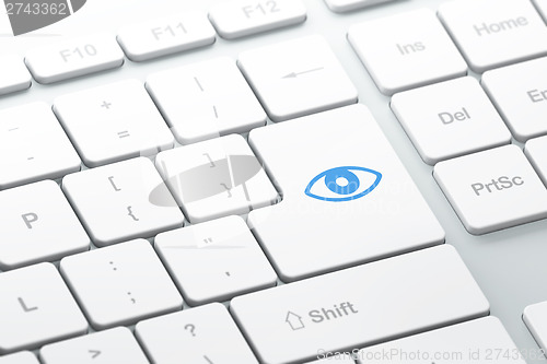 Image of Privacy concept: Eye on computer keyboard background