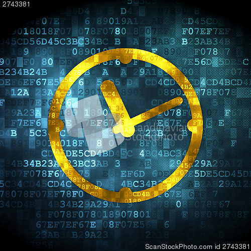 Image of Time concept: Clock on digital background
